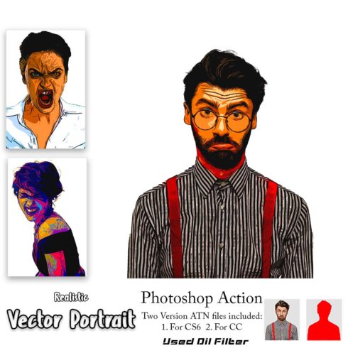 Realistic Vector Portrait Photoshop Action cover image.