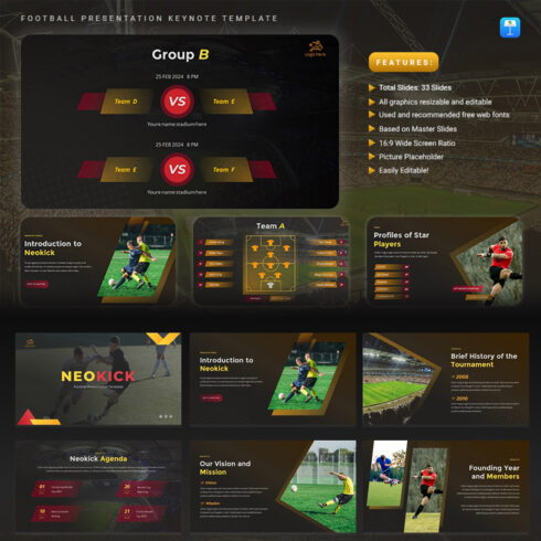 Neokick - Football Presentation Keynote Template cover image.