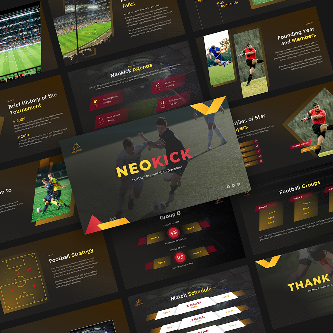 Neokick - Football Presentation Google Slides Template preview image.