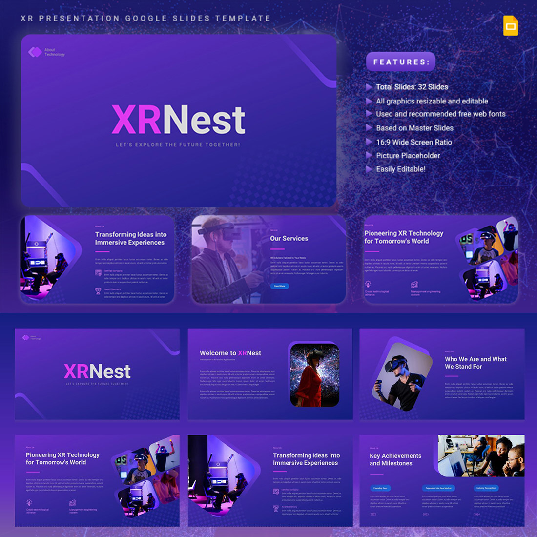 XRNest - XR Presentation Google Slides Template preview image.