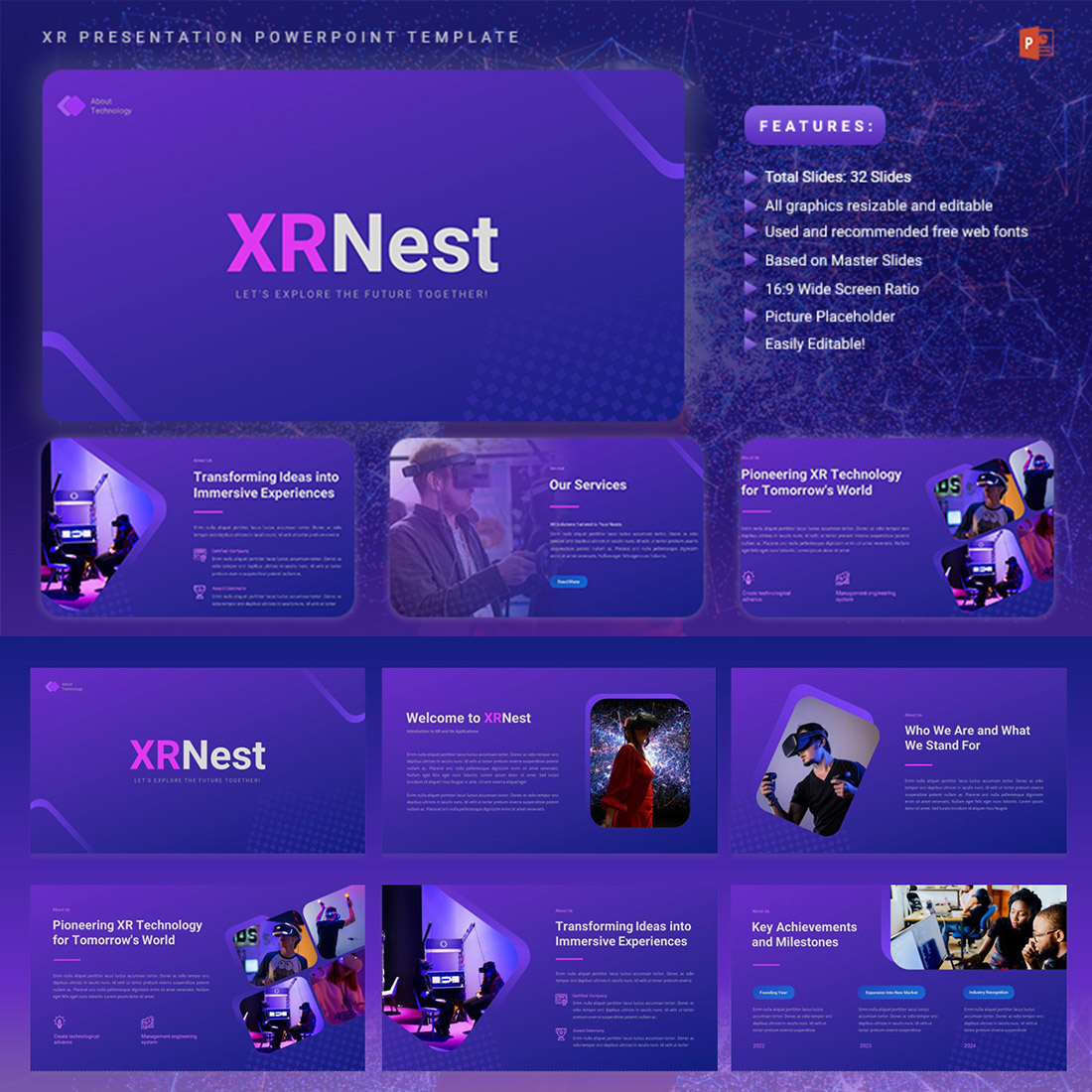 XRNest - XR Presentation PowerPoint Template preview image.