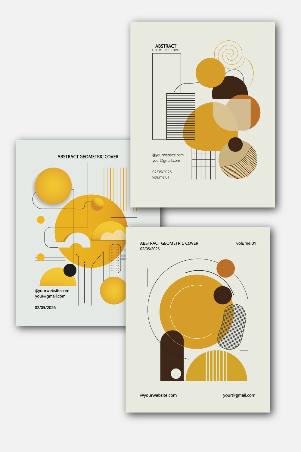 Print brochure cover design template with retro geometric graphics pinterest preview image.