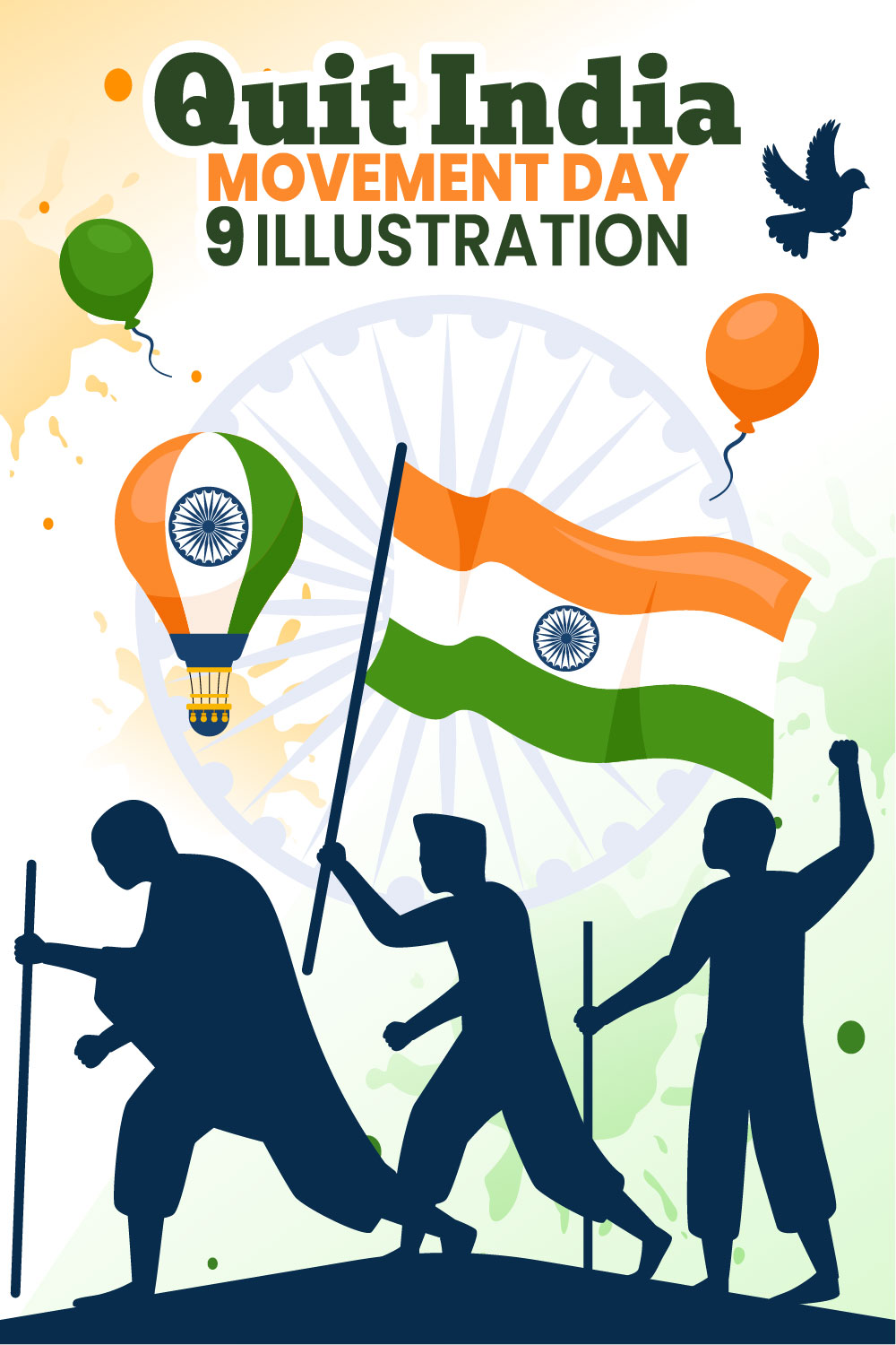 9 Quit India Movement Day Illustration pinterest preview image.