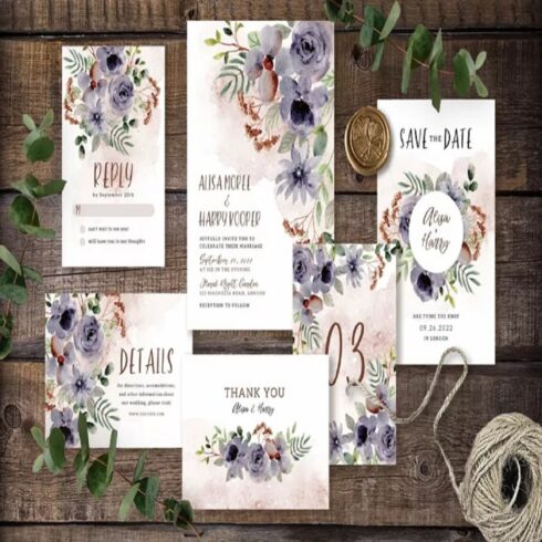 Rustic Purple Floral Wedding Invitation Cards cover image.
