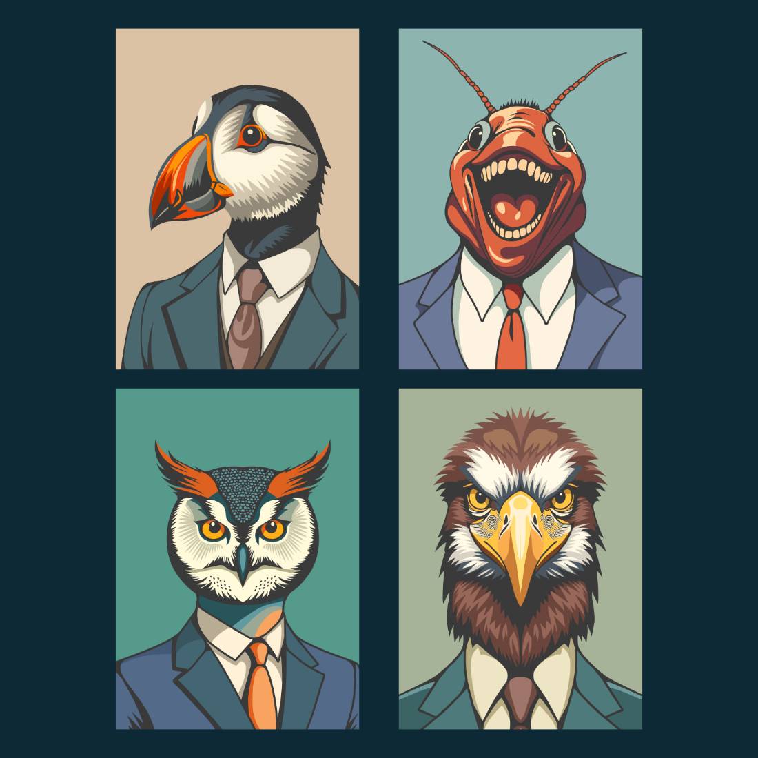 6 vector illustrations of stylish and fashionable animals preview image.