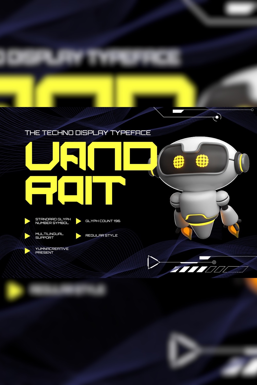 Vandroit - Techno Display Font pinterest preview image.