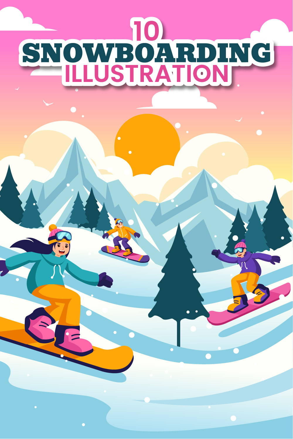 10 Snowboarding Illustration pinterest preview image.