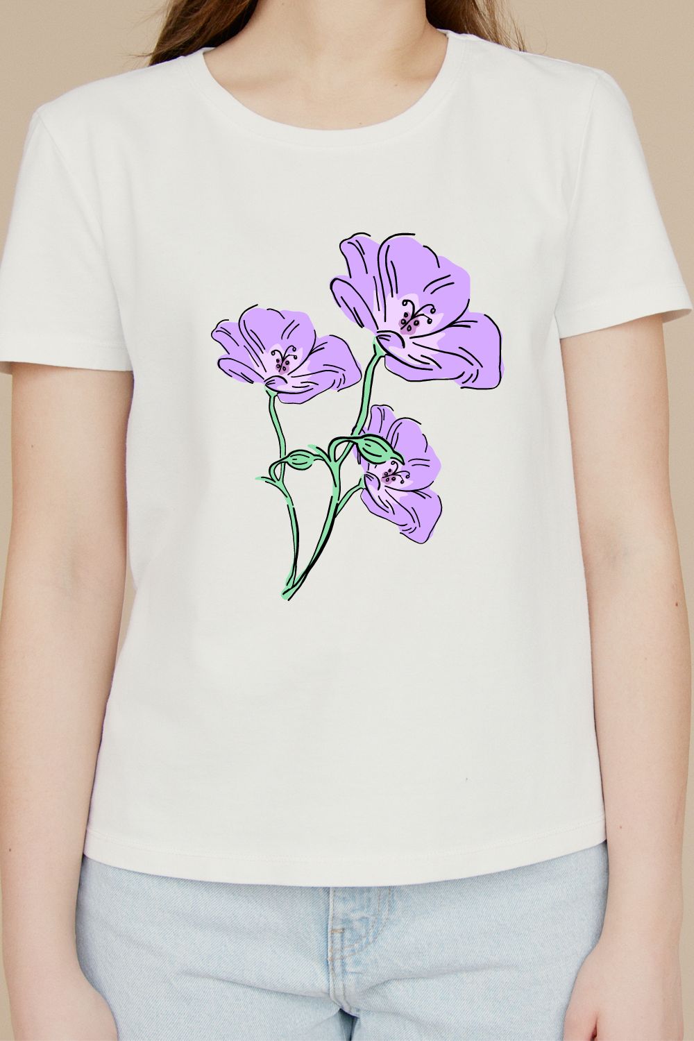 Purple flowers design t-shirt pinterest preview image.