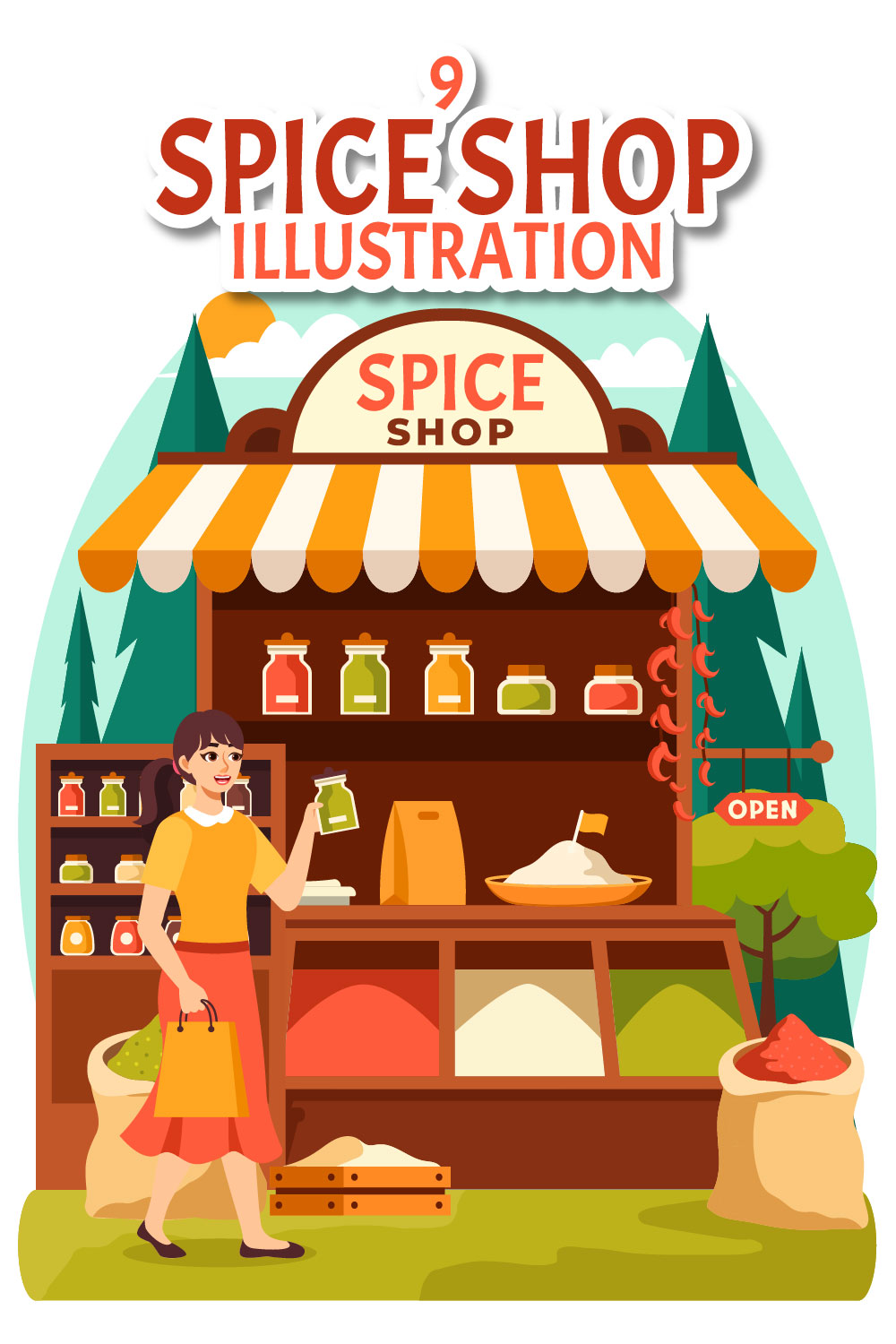9 Spice Shop and Seasoning Illustration pinterest preview image.