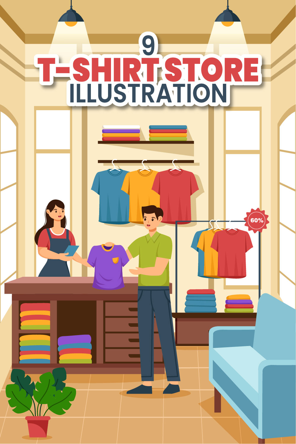 9 T-shirt Store Illustration pinterest preview image.