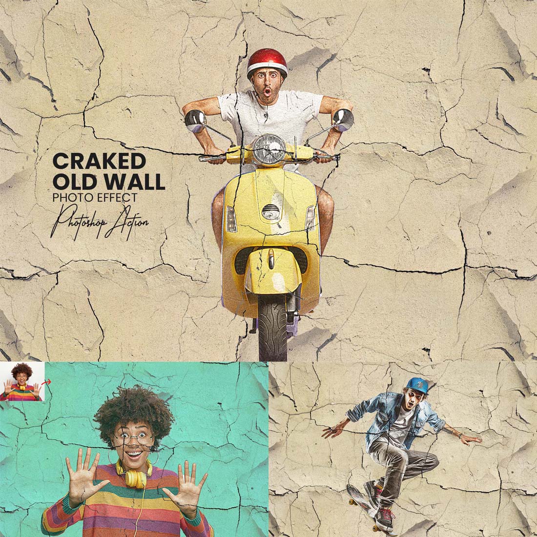 Cracked old wall Photoshop Action cover image.