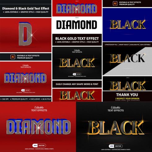 Diamond & Black Gold Text Effect cover image.