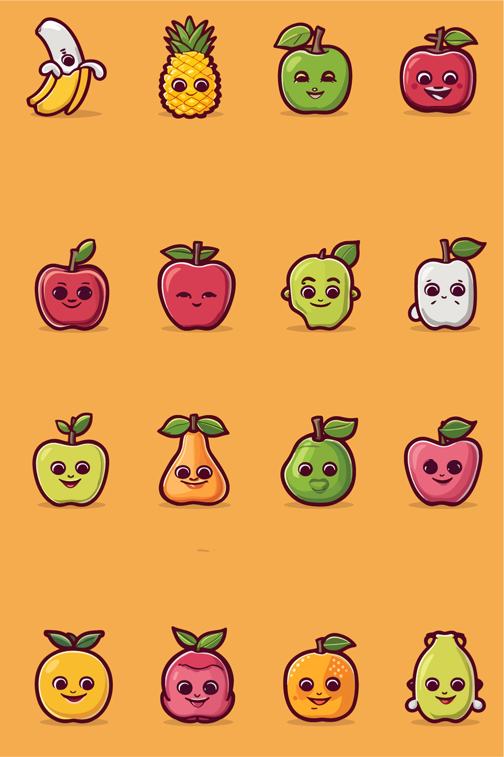 Cute Cartoon Fruit Characters pinterest preview image.