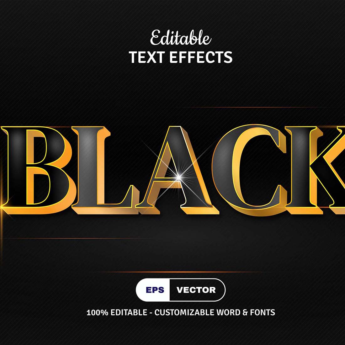 Diamond & Black Gold Text Effect preview image.