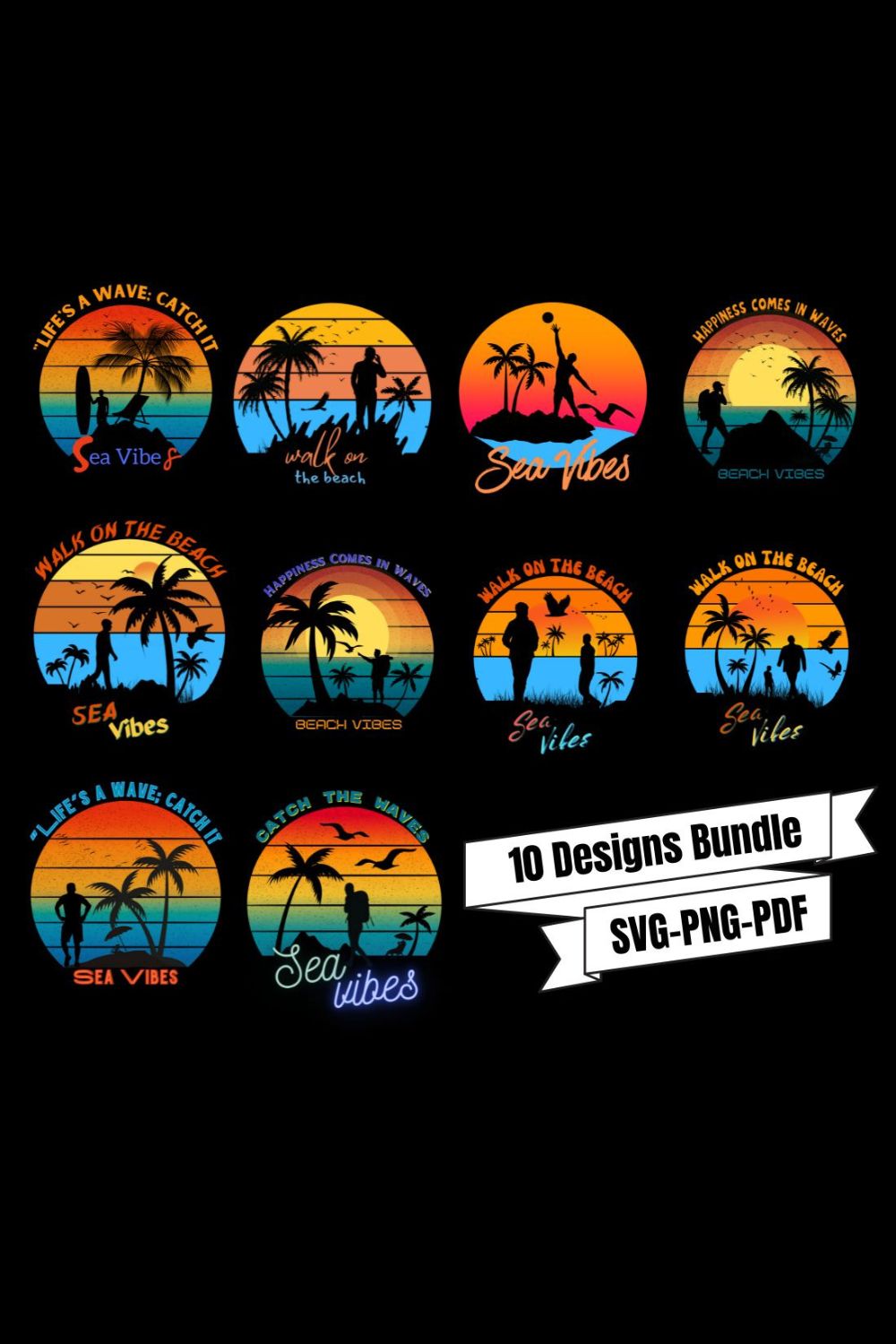 Beach and sunset design Bundle pinterest preview image.