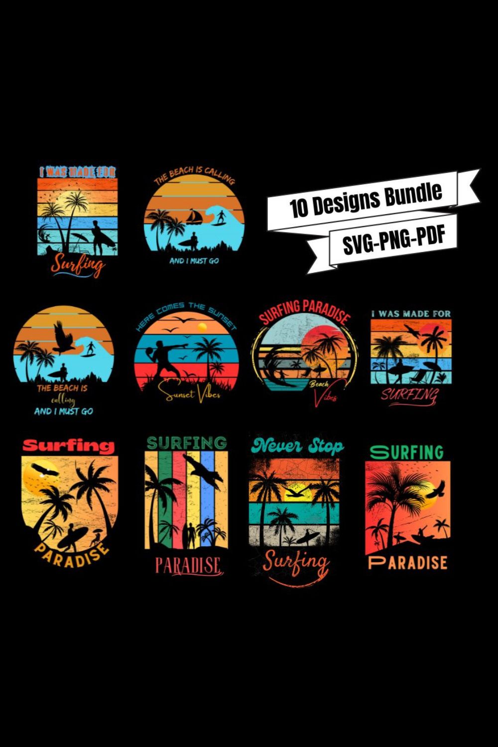 Surfing Paradise Design Bundle pinterest preview image.