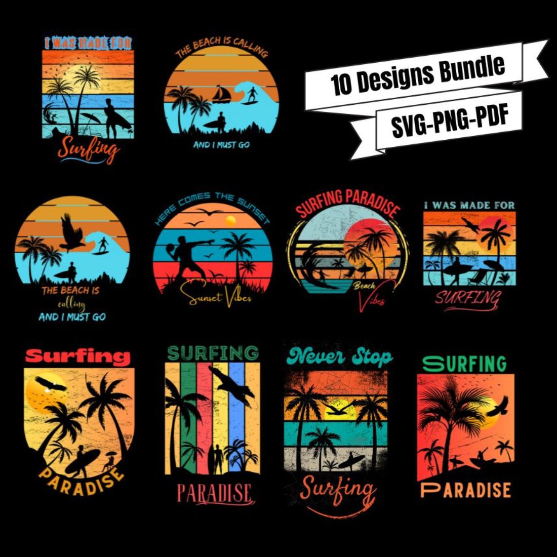 Surfing Paradise Design Bundle preview image.