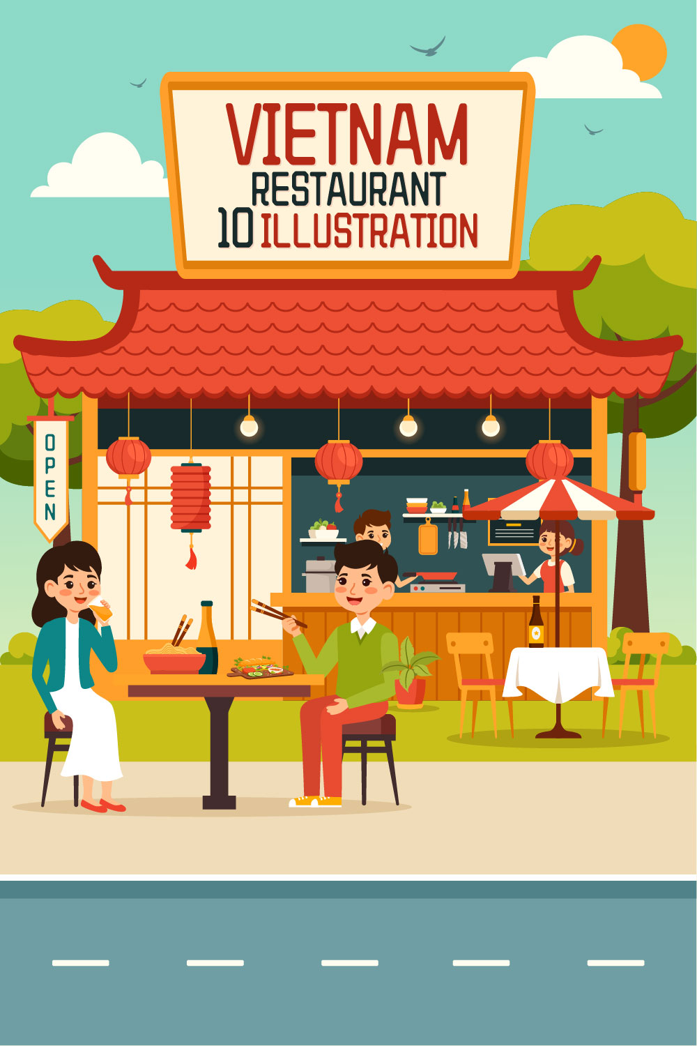 10 Vietnamese Food Restaurant Illustration pinterest preview image.