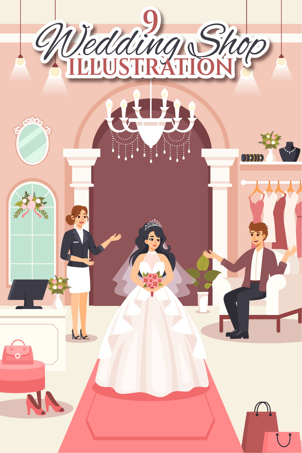 9 Wedding Shop Illustration pinterest preview image.