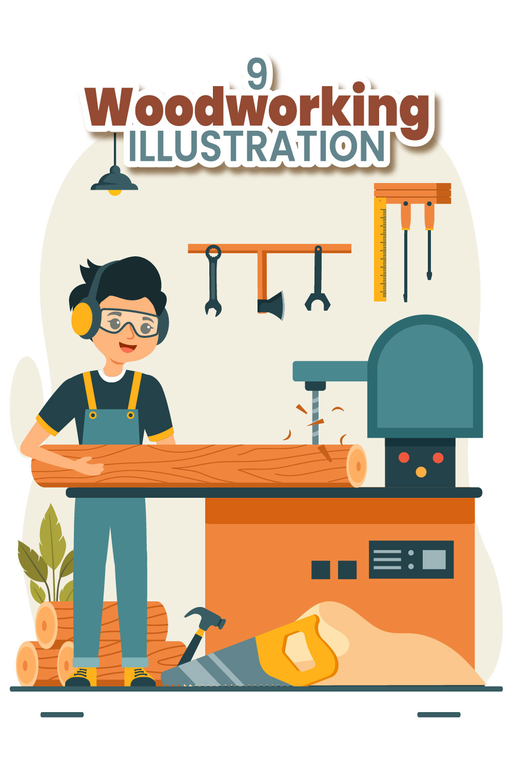 9 Woodworking Illustration pinterest preview image.