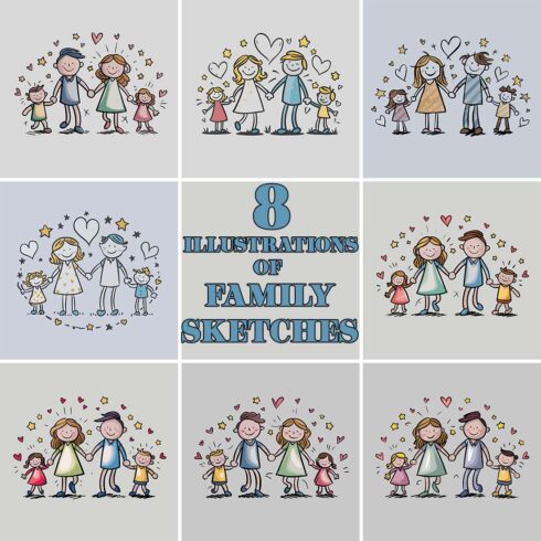 8 illustrations family sketches cover image.