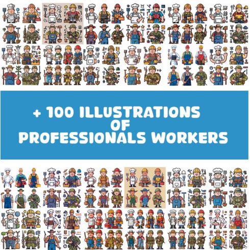 + 100 illustrations of professionals workers cover image.