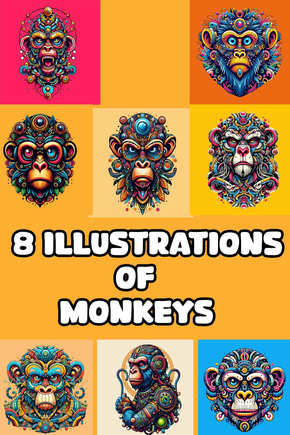 8 illustrations of monkeys pinterest preview image.