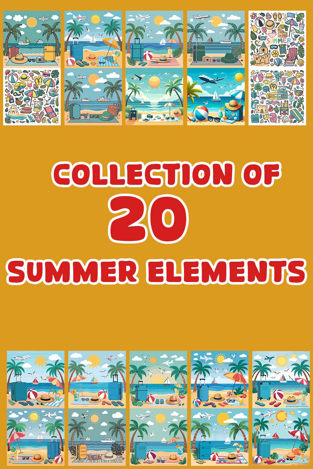 collection of 20 summer illustrations pinterest preview image.