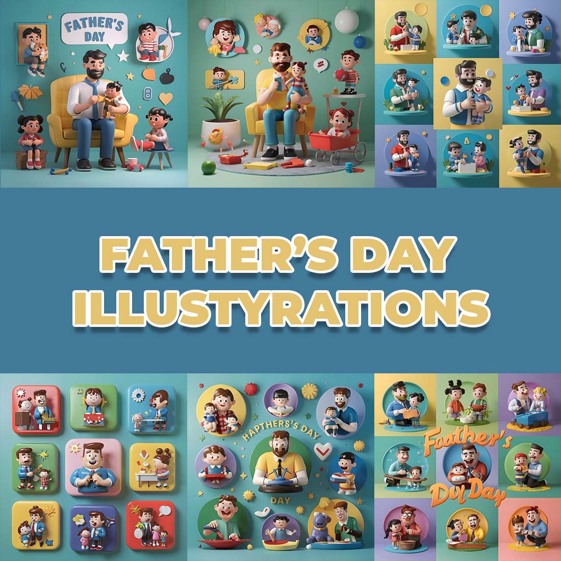 12 Father's Day-themed featuring various 3d cartoon preview image.
