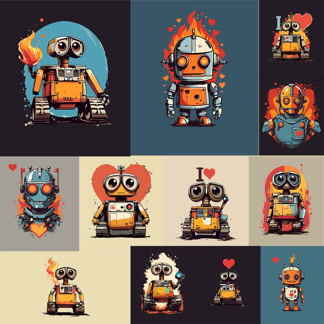 12 illustrations of cartoon robot , i love robots preview image.