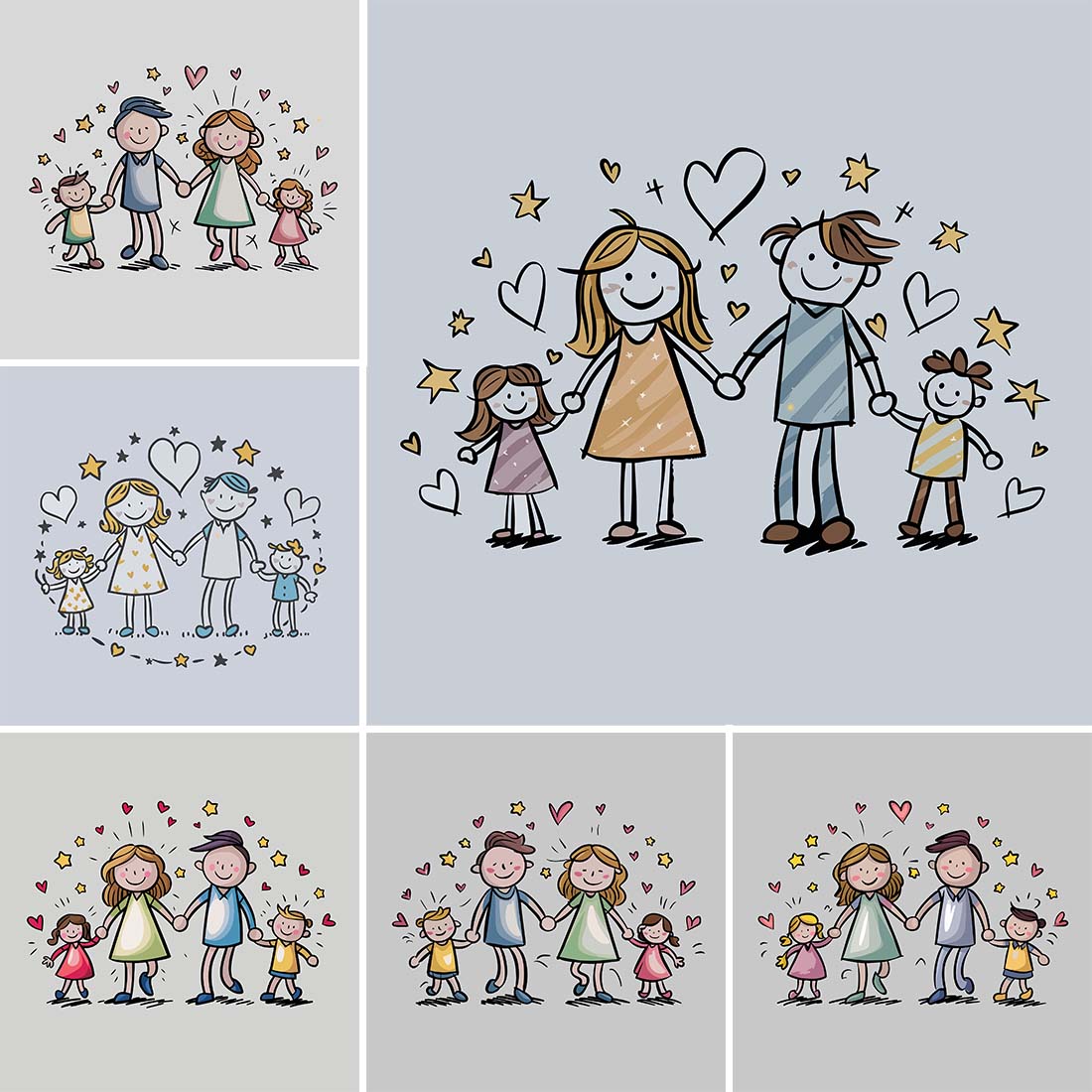 8 illustrations family sketches preview image.