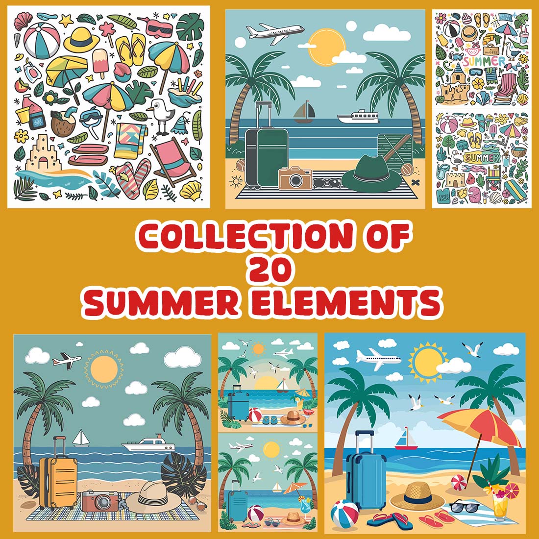 collection of 20 summer illustrations preview image.