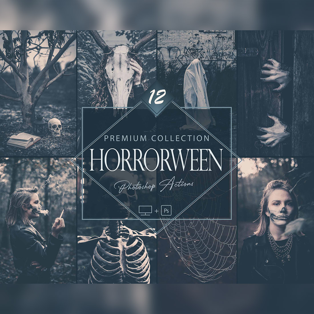 12 Horrorween Photoshop Actions, Moody Halloween ACR Preset, Dark Horror Ps Filter, Portrait And Lifestyle Theme For Instagram, Blogger cover image.