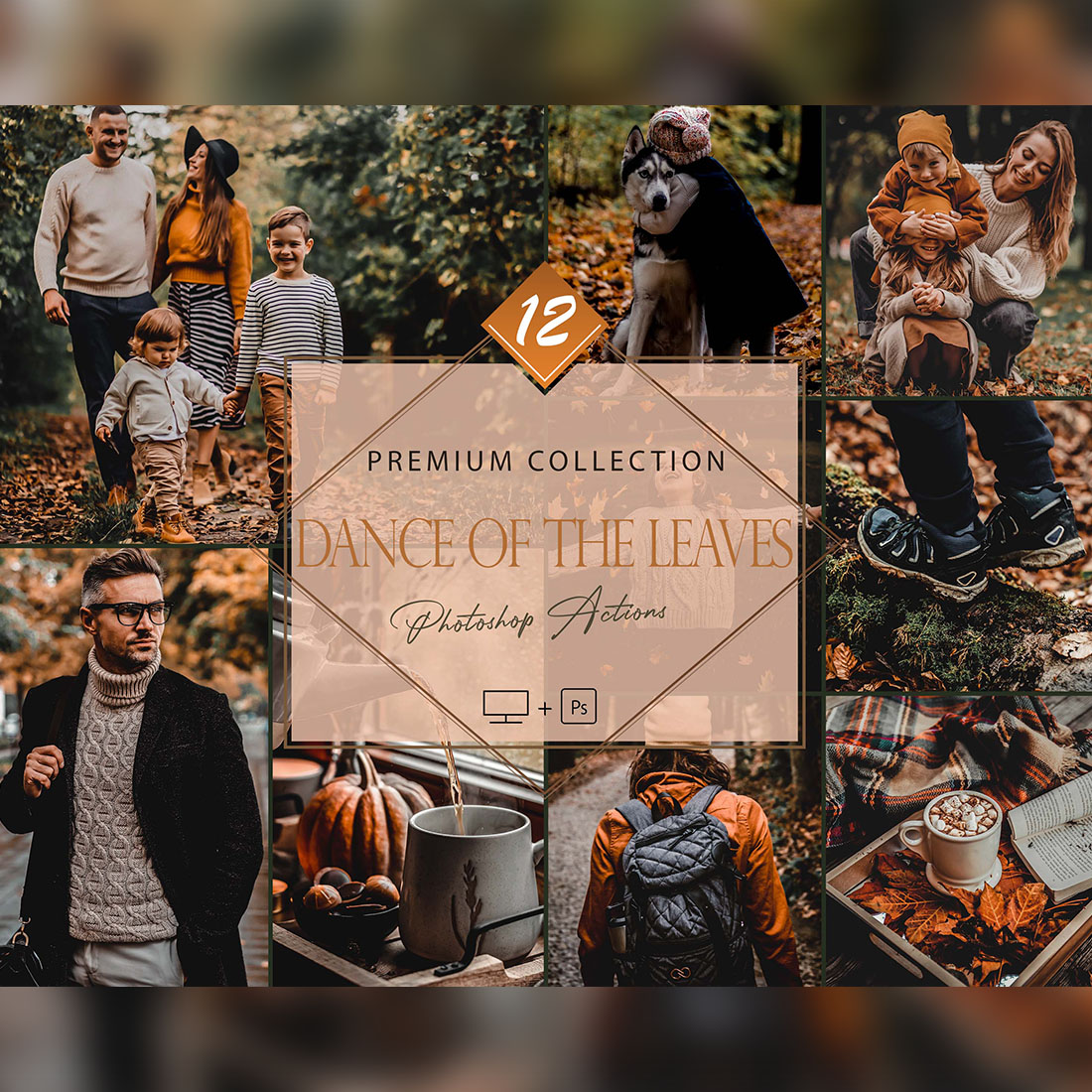 12 Photoshop Actions, Dance Of The Leaves Ps Action, Moody ACR Preset, Fall Filter, Lifestyle Theme For Instagram, Autumn Presets, Warm portrait cover image.