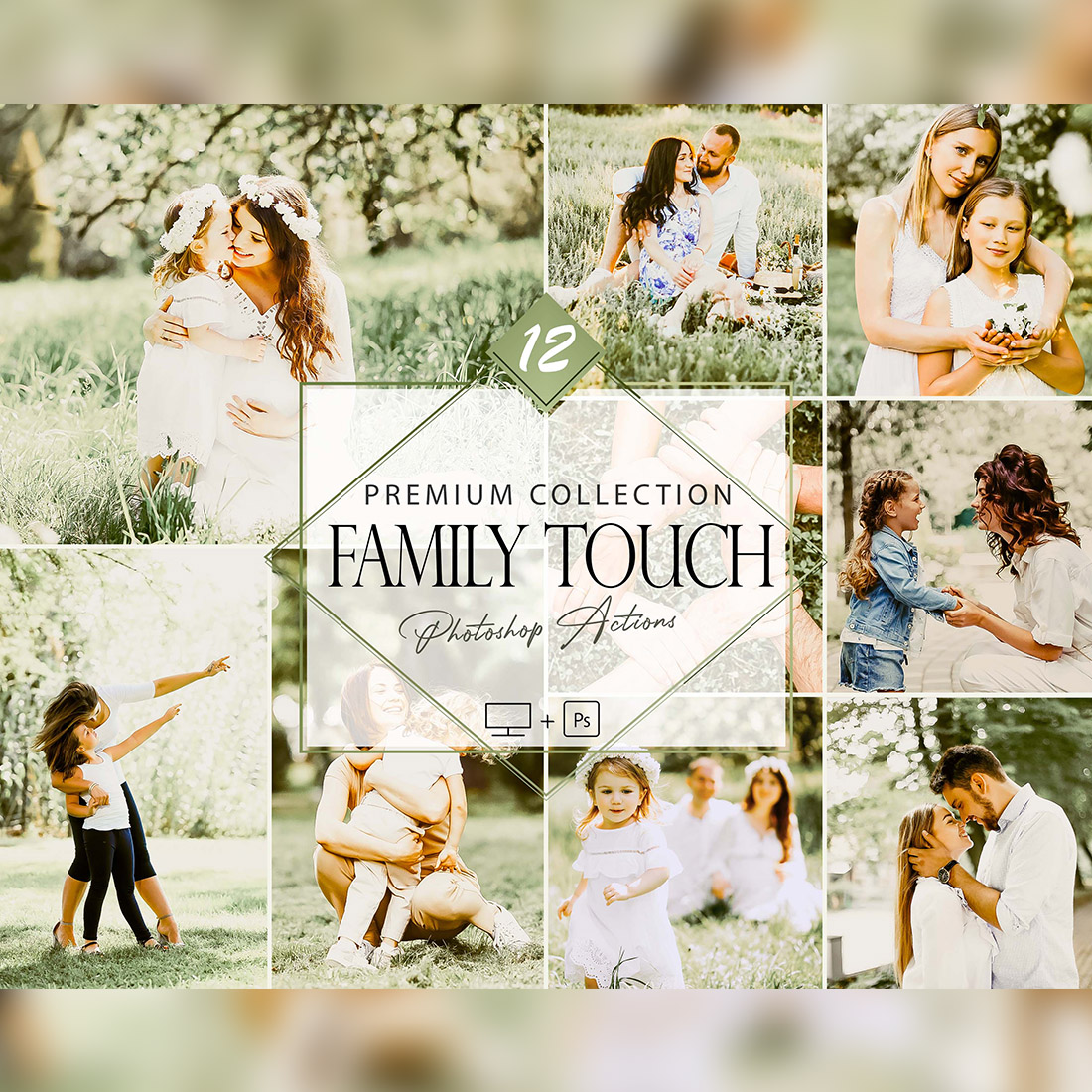 12 Family Touch Photoshop Actions, Romance ACR Preset, Outdoor Bright Ps Filter, Portrait And Lifestyle Theme For Instagram, Blogger, Outdoor cover image.