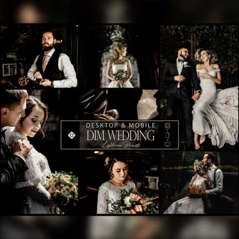 12 Dim Wedding Lightroom Presets, Black White Preset, Moody Desktop LR Filter, DNG Dark Bride, New Marriage, Friendship, Top Romantic cover image.