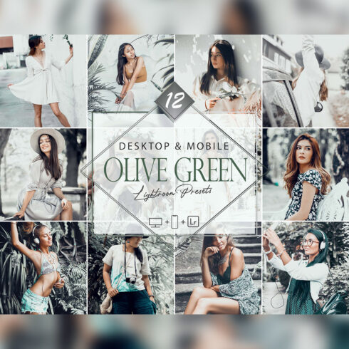 12 Olive Green Lightroom Presets, Forest Preset, Avocado Desktop LR Filter, DNG Portrait Lifestyle, Top Theme, Summer Blogger Instagram cover image.