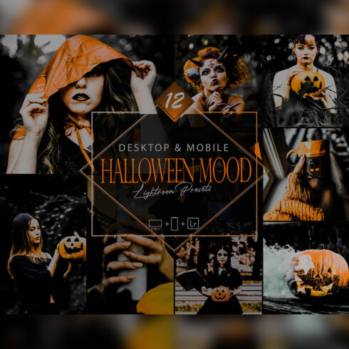 12 Halloween Mood Lightroom Presets, Smooky Mobile Preset, Moody Horror Desktop LR Filter DNG Portrait Lifestyle Theme Blogger Instagram Hue cover image.