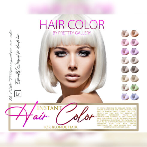 16 Hair Color Lightroom Presets, Beauty Blonde Mobile Preset, Hairstyle Bright Desktop LR Filter DNG Portrait Fashion Theme Blogger Instagram Hair cover image.