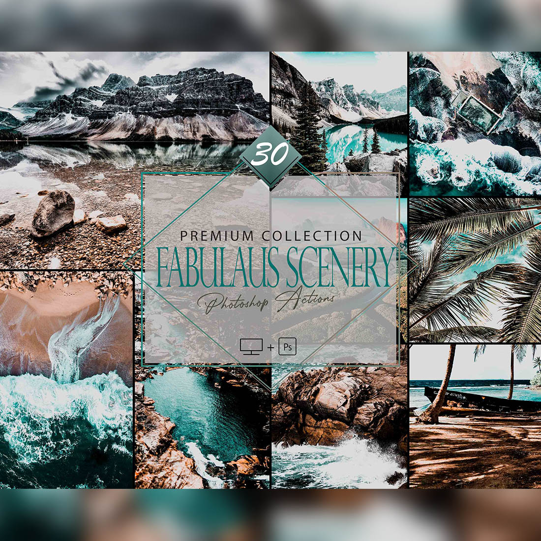 30 Fabulous Scenery Photoshop Actions, Landscape ACR Preset, Documentary Ps Filter, Portrait And Lifestyle Theme For Instagram, Blogger, Outdoor cover image.