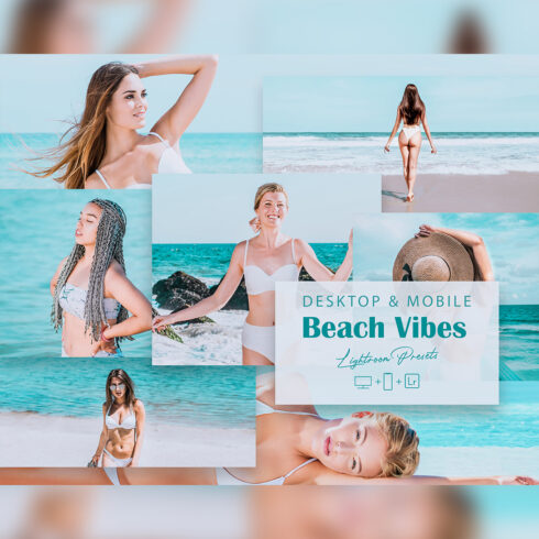 12 Beach Vibes Lightroom Presets, Colorful Preset, Trendy Desktop LR Filter, DNG Portrait Lifestyle, Top Theme, Blogger Instagram cover image.