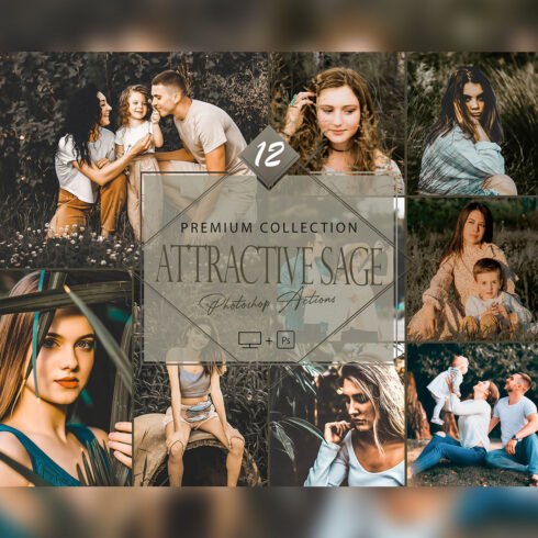 12 Attractive Sage Photoshop Actions, Spring ACR Preset, Moody Ps Filter, Portrait And Lifestyle Theme For Instagram, Blogger, Season Outdoor cover image.