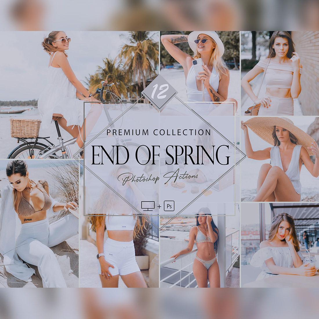 12 Photoshop Actions, End Of Spring Ps Action, Green Summer ACR Preset, Bright Filter, Warm And Cold Lifestyle Theme For Instagram, Blogger, cozy Outdoor cover image.