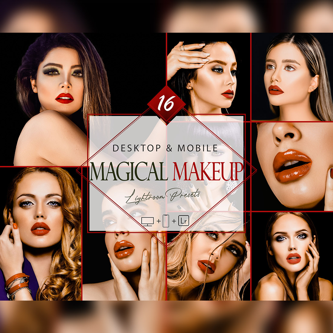 16 Magical Makeup Lightroom Presets, Beauty Mobile Preset, Bright Retouch Desktop LR Filter DNG Portrait Lifestyle Theme Blogger Instagram Face cover image.