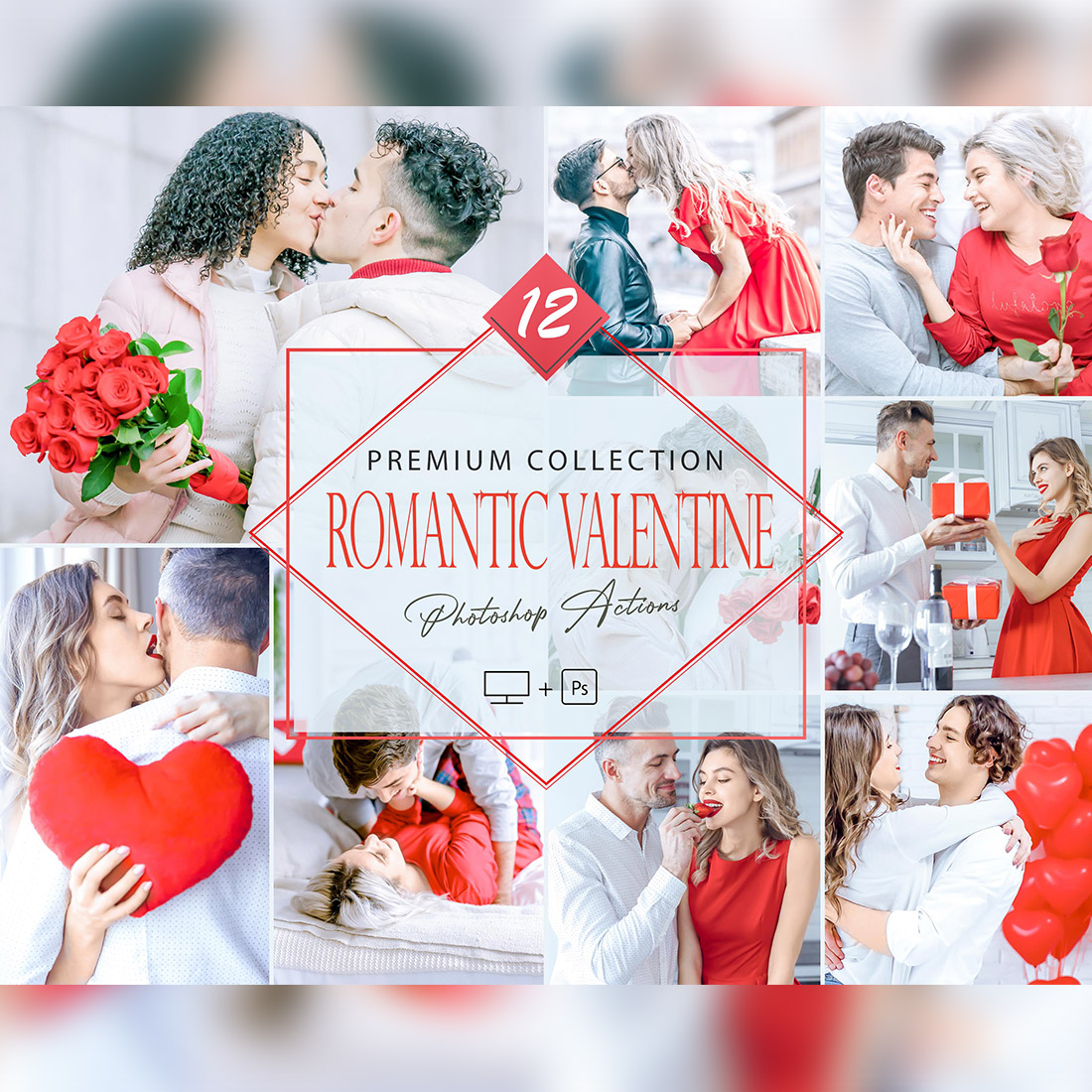 12 Romantic Valentine Photoshop Actions, Lovely ACR Preset, Romance Ps Filter, Portrait And Lifestyle Theme For Instagram, Blogger, Autumn Outdoor cover image.