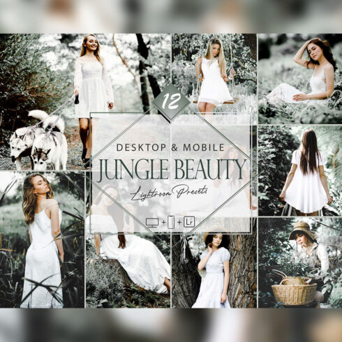 12 Jungle Beauty Lightroom Presets, Girl Preset, Bright Summer Desktop LR Filter, DNG Portrait Lifestyle, Top Theme, Summer Blogger Instagram cover image.