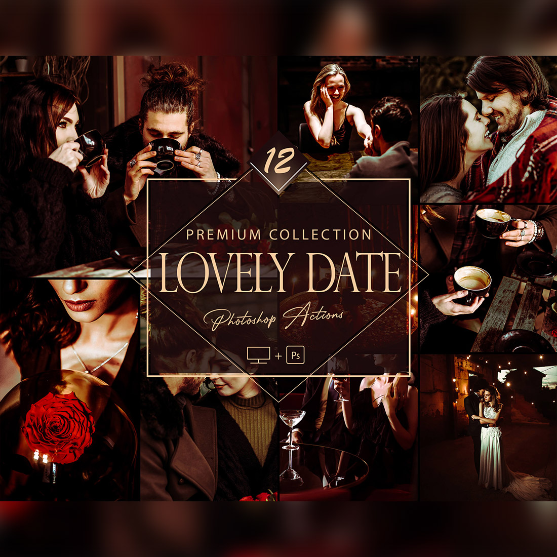 12 Lovely Date Photoshop Actions, Moody ACR Preset, Red Filter, Portrait And Lifestyle Theme For Instagram, Blogger, Outdoor cover image.