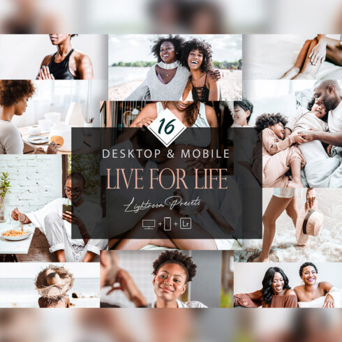 16 Live For Life Lightroom Presets, Skin Tone Preset, Trendy Desktop LR Filter, DNG Portrait, Top Theme, Blogger Instagram cover image.