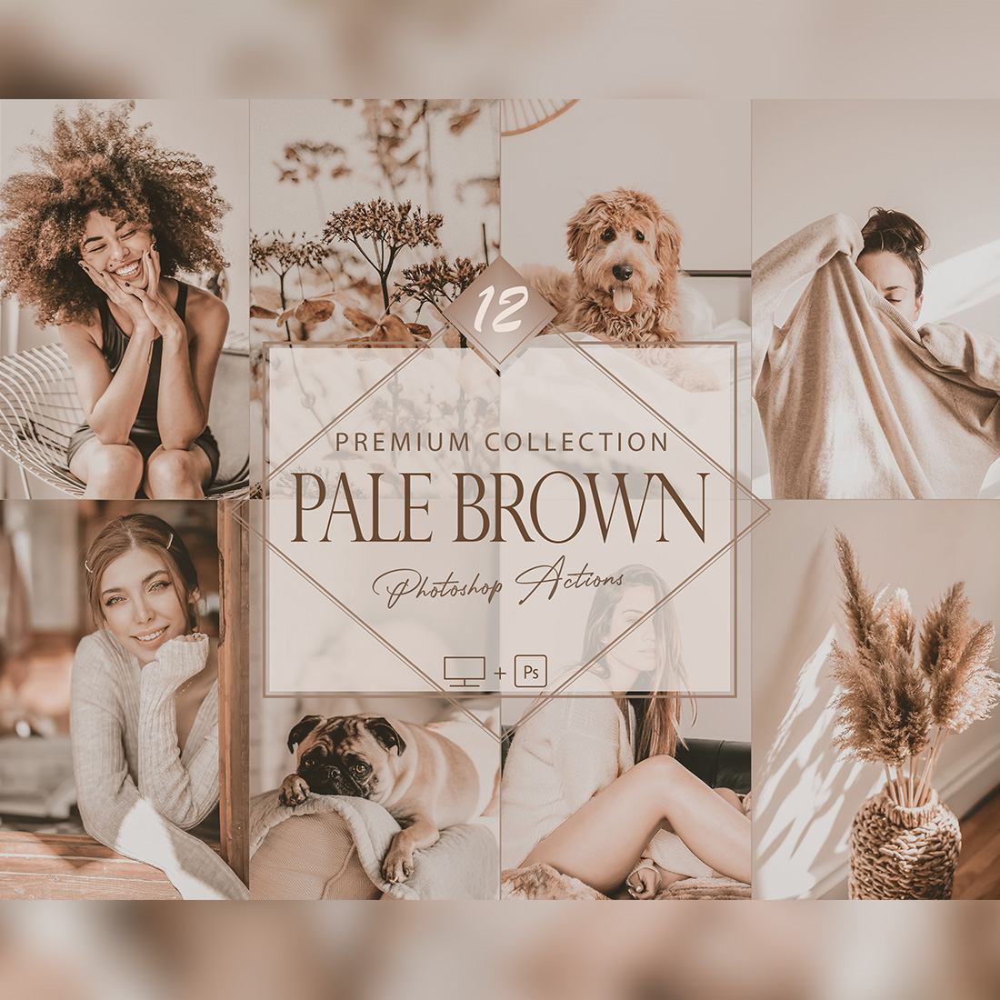 12 Pale Brown Photoshop Actions, Soft ACR Preset, Brownie Ps Filter, Portrait And Lifestyle Theme For Instagram, Blogger, Outdoor cover image.