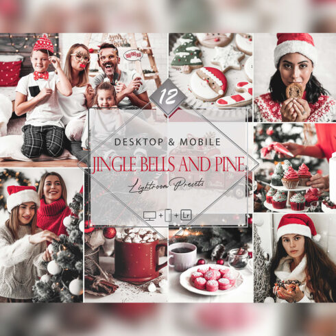 12 Jingle Bells And Pine Lightroom Presets, Christmas Preset, Red Gray Desktop LR Filter, DNG Portrait Lifestyle, Top Theme, Winter Blogger Instagram cover image.